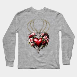 Noble gothic heart with flowers Long Sleeve T-Shirt